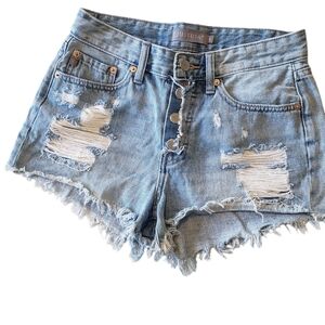 Just USA Blue Distressed Jean Shorts High-Waisted Small